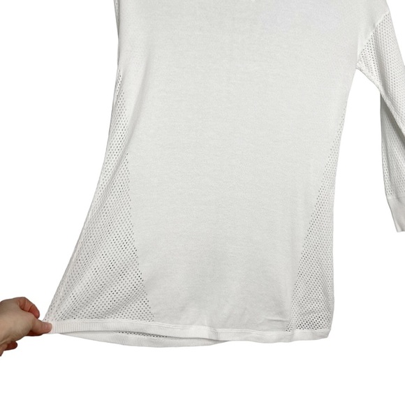 Tribal White Perforated Mesh Knit Round Neckline Blouse - Picture 3 of 10
